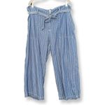 Seven7 Pinstripe Wide Leg Belted Crop Denim Pants Photo 1