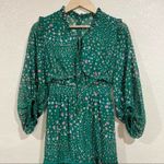 Three Floor Hansen Green Floral Pink Flower Ruffle Tiered Long Sleeve Maxi Dress Photo 3