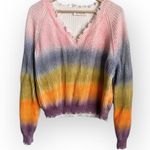 The Indigo Child Distressed Rainbow Sprayed V Neck Sweater Colorful Sz M Photo 0