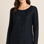 Club Monaco  Sweater Women Medium Navy Blue‎ Metallic Cable Knit Pullover Preppy Photo 0