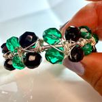 Hand Crafted Green & Black Faceted Beaded Wire Wrapped Open Cuff Bracelet Photo 0