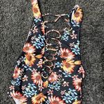 None Cutout One Piece Black Floral lace up swimsuit Size Medium Photo 4