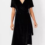 Ann Taylor NEW Black Velvet Wrap Dress Midi Length Short Sleeve Belted S… Photo 0