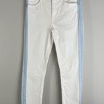 Loft High Waist Skinny Crop Sz 25/0 White Blue Side Stripe Jeans Raw Hem Denim Photo 1