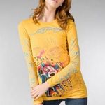 Ed Hardy Y2K  by Christian Audigier Long Yellow T Shirt Size Small Photo 0