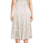 kourt Calypso Tiered Smocked Cream Elegant Casual Shine Midi Dress Medium Photo 7