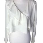 ZARA Trafaluc Collection White Long Sleeve Ruffle Crop Top Photo 0