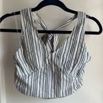 American Eagle  Outfitters White and Blue Stripe Tie Halter Tank Crop Top Size XS Photo 1