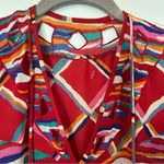 Floral Mixed Print Flounce Hem Tassel Detail Dress Womens Red Size M Photo 3