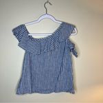 Madewell Striped Linen Cotton One Shoulder Ruffle Blouse Photo 5