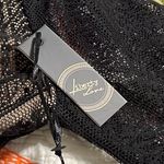 Liberty Love  small juniors black lace blouse large bell sleeves tan lined dressy Photo 9