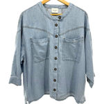 Wrap London NWT Denim Blouse US 14 UK 18 Hemp Cotton Boxy Button Shirt‎ Top Blue Photo 0