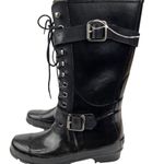 BCBGMAXAZRIA Women's Black Willis Lace Up Rubber Boots Leather Straps Size 6 Photo 4