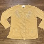 Jenni Vintage Jenny Button Up Embroidered Tan Cardigan Sweater Pockets Size Medium Photo 7