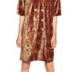 ZARA  Crushed Velvet Copper Short Sleeve Boxy V-neck Dress Medium Photo 1