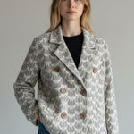 Fossil Vintage Y2K  Women's Wool Blend Insulated Gray Patterned Pea Coat Jacket Photo 0