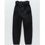 ZARA  Baggy Slouchy Fit Paperbag Jeans High‎ Waist Cropped Ankle Faded Black 8 Photo 2