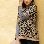 THML Leopard Print Sweatshirt Gray Contrast Sleeves Size Medium Photo 0