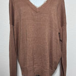 Dear John  Distressed Neck and Cuff Rust Orange V Neck Sweater Large Photo 0