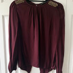 ZARA  Puff Sleeve Shoulder Studded Maroon Blouse Top Small Photo 0