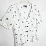 Angels Linen Blend Floral White Ruffle Hem Button Front Top Size Medium Photo 4