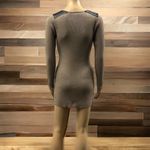 A Byer Ribbed Knit Faux Leather Accent Long Sleeve Tunic Ultra Mini Dress Medium Photo 6