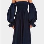Sleeper  Atlanta Puff Long Sleeve Linen Midi Dress – Navy XS Photo 0
