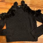 Heart black cold shoulder hairy knit sweater black faux fur balls size L Size L Photo 0