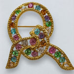Joan Rivers Vintage  Gold Tone Multicolor Studded Rhinestone Statement Brooch Pin Photo 0