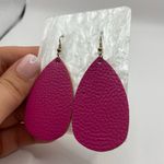 Handmade Pink Teardrop Earrings Faux Leather Dangle Photo 2