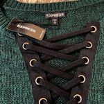 EXPRESS NWT Lace Up Deep V Neck Hi Low Green Knit Sweater Pullover Medium Photo 6