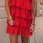 Red ruffled tiered mini dress NEVER WORN size Photo 0