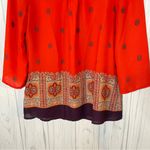 Maeve  Anthropologie Rila Bordered 3/4-Sleeve Top in Red Motif, Size 10 Photo 4