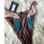 Pretty Little Thing Chocolate Brown /Teal Lace Up Bodysuit - UK Size 8 Photo 8