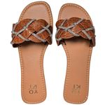 Yoki  Women Rust Crocodile Embossed‎ Rhinestone Slide Sandals Size 8 Photo 0