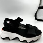 Sorel  Kinetic Impact Y-Strap High Sandals Platform Knit Open Toe Black White 8 Photo 2
