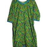 Vintage Handmade Bright Green Long Sleeve Floral Print Dress Size L Photo 0