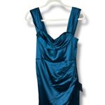 Lulus  NWT Stunning Arrival Dark Teal Satin Off-the-Shoulder Maxi Dress Medium Photo 4