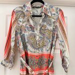 ZARA  Paisley Tapestry satin Collared Shirt Dress midi Scarf Print Belted Orange Photo 4