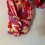 Free People  Red Pink Floral Ariana Smocked Puff Sleeve Long Sleeve Blouse Medium Photo 6