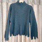 Moon River  Blue Distressed Ribbed Turtleneck Sweater Size Medium Wool Blend Photo 0