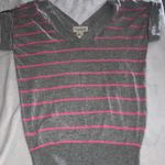 Gray and Pink Striped Short Sleeve cashmere Top Photo 4