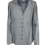 PBJ Blues Acid Wash Blue Denim Collar Button Front Tunic Sweater Large NEW Photo 0