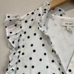 On 34th Polka Dot V Neck Flutter Sleeve Mini Dress Pockets Cottagecore Sz S White Photo 6