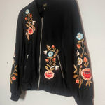 W5  Anthropologie Full Zip Sweatshirt Black Floral Embroidered Beaded Size Small Photo 0