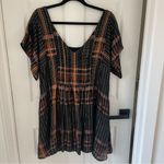 Free People  Black Orange Plaid Mini Dress Oversized Baby Doll Photo 6