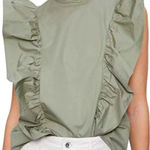 ZARA  Green Poplin Ruffle Sleeveless‎ Top Size Med Feminine Photo 0