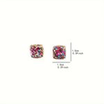 Confetti Glitter Square Stud Earrings Gold Tone Multicolor Sparkle NWT Photo 3