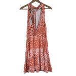 NWT Halter Mini Dress Womens M Orange Geometric Print Ruffle Boho Hippie Western Size M Photo 4