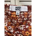 Madden NYC Floral Crop Top Long Chiffon Type Sleeves Ruched Smocked Tie Size L Orange Photo 2